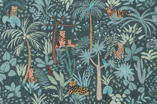 Dear Stella Grasslands - Wild Cats Printed Cotton Craft Fabric in Pine