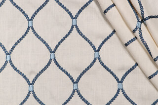 Williamsburg Deane Embroidered Drapery Fabric in Porcelain