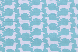 Emma & Mila Dog Silhouette Printed Cotton Craft Fabric in Turquoise