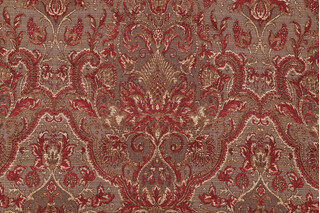 Edna Woven Chenille Damask Upholstery Fabric in Red/Gold