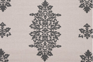 Acorn Filigree Printed Drapery Fabric in Gunmetal