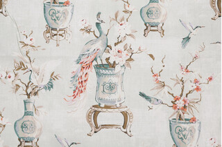 Chinoiserie Printed Drapery Fabric in Mineral