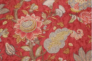 P Kaufmann Finley Printed Linen Blend Drapery Fabric in Rouge