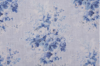 Villa D Ascoli Royal Bloom Printed Linen Blend Drapery Fabric in Porcelain 