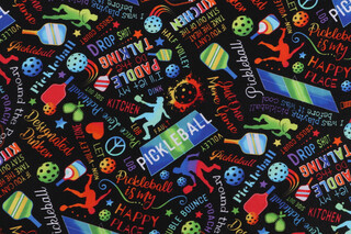Gail Cadden Elite Athlete - Pickleball Printed Cotton Craft Fabric in Black for Timeless Treasures