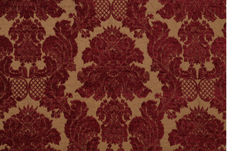 Stephano Chenille Damask Upholstery Fabric in Garnet 