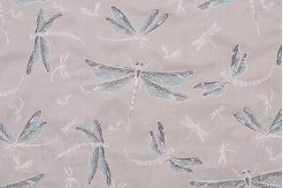 Dragonfly Embroidered Decorator Fabric in Aqua 