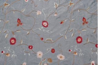 Marcia Embroidered Drapery Fabric in Slate Blue 