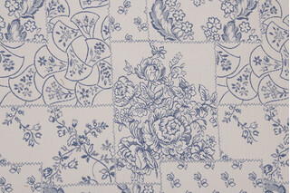 Floral Patchwork Woven Upholstery Fabric in Porcelain 