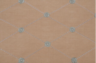 Hogan Embroidered Chenille Upholstery Fabric in Blue/Khaki 