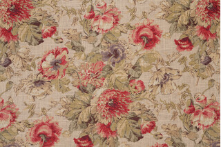 Covington Floral Printed Linen Blend Drapery Fabric in Red 