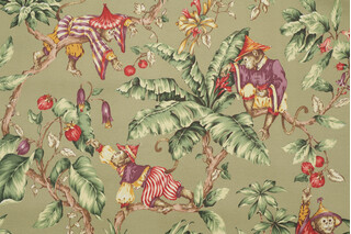 Monkey Printed Drapery Fabric in Green/Multi 