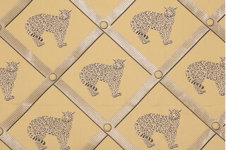 Jaguar Trellis Damask Upholstery Fabric in Gold/Black