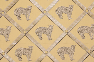 Jaguar Trellis Damask Upholstery Fabric in Gold/Black