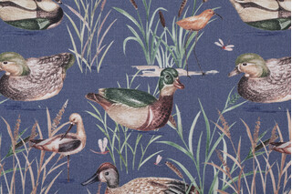 Hamilton Decoy Printed Cotton Drapery Fabric in Navy 