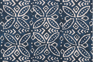 Ellen Degeneres Merida Printed Polyester Outdoor Fabric in Indigo