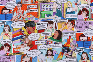 Timeless Treasures Sewing Room - Sewing Comic Printed Cotton Craft Fabric in Multi
