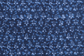 Waverly Twig Bandeau Printed Cotton Drapery Fabric in Indigo