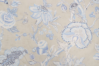 Anna French Rittenhouse F94146 Printed Cotton Blend Drapery Fabric in Blue and Tan for Thibaut