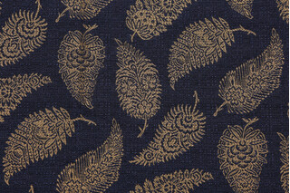 Feather Paisley Tapestry Upholstery Fabric in Navy/Gold