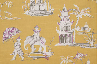Pagoda Road Printed Cotton Drapery Fabric in Butterscotch