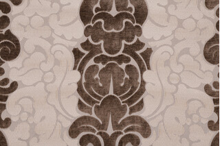 Triana Woven Chenille Damask Upholstery Fabric in Pecan