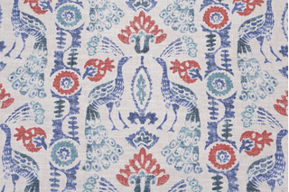 PK Lifestyles Peacock Parade Printed Cotton Blend Drapery Fabric in Luna 