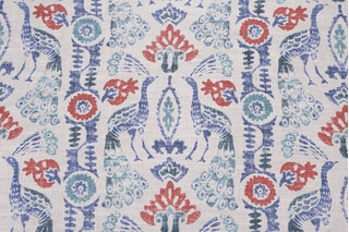 PK Lifestyles Peacock Parade Printed Cotton Blend Drapery Fabric in Luna 