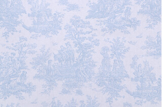 Premier Prints Jamestown Toile Printed Cotton Drapery Fabric in Weathered Blue