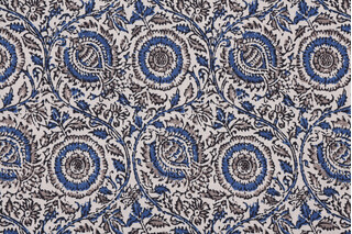 Duralee Ross Printed Cotton Drapery Fabric in Natural Blue 