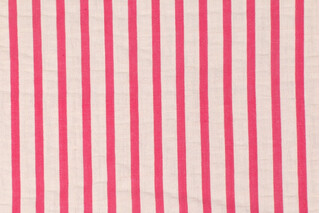 Onyx Age Geneva Stripe Seersucker Drapery Fabric in White/Raspberry