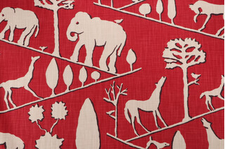 Braemore Jungle Walk Printed Cotton Drapery Fabric in Cardinal