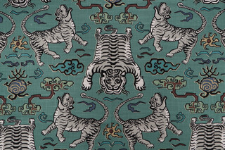 Hilary Farr Tiger Republic Printed Cotton Blend Drapery Fabric in 210-Jade for Covington