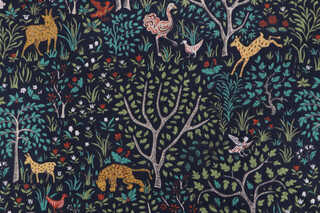 Robert Allen Folkworld Printed Cotton Drapery Fabric in Admiral