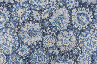 PK Lifestyles Heriz Medallions Printed Chenille Upholstery Fabric in Indigo