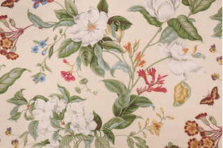Williamsburg Garden Images Printed Cotton Drapery Fabric in Creme