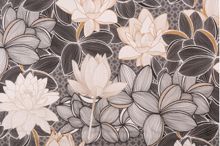 Stof France Lotus Printed Cotton Drapery Fabric in Noir