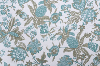 Stof France Malaca Printed Cotton Drapery Fabric in Celadon