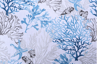 Stof France Quiberon Printed Cotton Drapery Fabric in Bleu