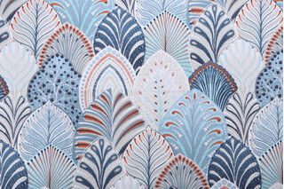 Stof France Amytis Printed Cotton Drapery Fabric in Bleu