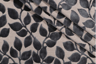 PK Lifestyles Lovely Leaf Velvet Upholstery Fabric in Charcoal