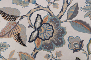 Hamilton Patricia Printed & Embroidered Drapery Fabric in Slate