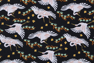 Faye Guanipa Take Me To Tokyo - Cranes Printed Cotton Craft Fabric in Wren for Dear Stella