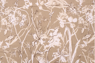 Lacefield Garden Party-Cambric Printed Cotton Blend Drapery Fabric in Sand