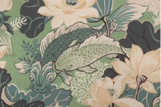 P Kaufmann Lotus Pond Printed Cotton Drapery Fabric in Eucalyptus