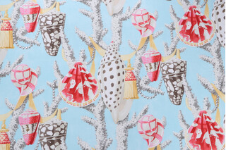 Harrison Howard Ocean Wonders Printed Cotton Twill Drapery Fabric in Tiffany