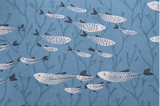 Stof France Merlu Printed Drapery Fabric in Bleu