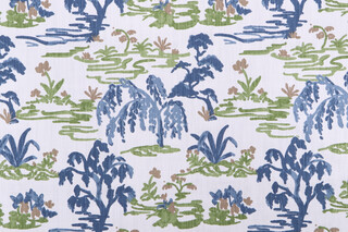 Premier Prints Meadow-Slub Linen White Printed Drapery Fabric in Bermuda