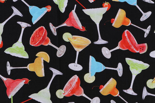 Timeless Treasures Gnombre - Colorful Margarita Cocktails Printed Cotton Craft Fabric in Black