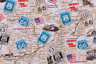 Michael Searle Fabrics of SoHo Route 66 - Route 66 Antique Map Printed Cotton Craft Fabric in Natural for Timeless Treasures